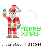 Poster, Art Print Of Retro Pixelated Santa And Green Merry Xmas Text
