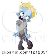 Cartoon Of A Walking Blue Zombie Boy Royalty Free Vector Clipart