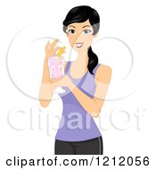 Fit Black Haired Caucasian Woman Drinking A Protein Smoothie