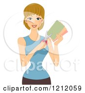 Poster, Art Print Of Happy Caucasian Woman Holding Scissors And Colored Paper