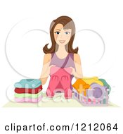Poster, Art Print Of Happy Brunette Woman Folding Laundry