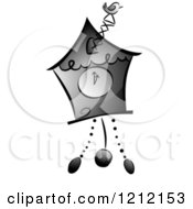 Cartoon Of A Grayscale Whimsical Cuckoo Clock Royalty Free Vector Clipart