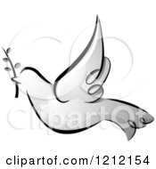 Poster, Art Print Of Grayscale Whimsical Dove Of Peace With An Olive Branch