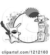 Cartoon Of A Grayscale Doodled Frame With Music Monsters Royalty Free Vector Clipart