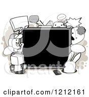 Cartoon Of A Tv Monster Frame Over Tan Royalty Free Vector Clipart