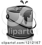 Cartoon Of A Grayscale Whimsical Bucket Of Paint And Splash Royalty Free Vector Clipart by BNP Design Studio