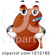 Cartoon Of A Sick Kidney Organ Mascot With A Thermometer Royalty Free Vector Clipart