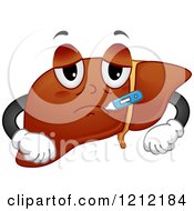 Cartoon Of A Sick Liver Organ Mascot With A Thermometer Royalty Free Vector Clipart by BNP Design Studio