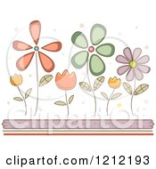 Cartoon Of Pretty Dainty Flowers Andd Ots Over Borders Royalty Free Vector Clipart