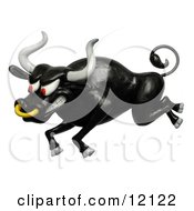 Angry Black Bull Charging During A Bullfight
