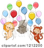 Cute Party Lion Hippo And Monkey Animals Floating With Balloons