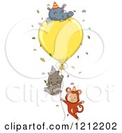 Poster, Art Print Of Party Monkey Hippo And Rhino With A Giant Balloon And Confetti