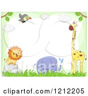 Poster, Art Print Of Boder Of A Toucan Giraffe Elephant And Lion With Grass