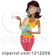 Beautiful Black Woman Holding A Scoop Of Laundry Detergent