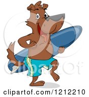 Cartoon Of A Surfer Dog Carrying A Surfboard Royalty Free Vector Clipart