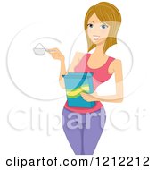Poster, Art Print Of Beautiful White Woman Holding A Scoop Of Laundry Detergent