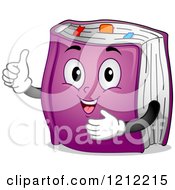 Cartoon Of A Happy Thick Purple Book With Markers Holding A Thumb Up Royalty Free Vector Clipart