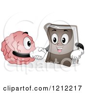 Cartoon Of A Brain And Book Mascot Shaking Hands Royalty Free Vector Clipart
