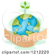 Poster, Art Print Of Man And Childs Hands Holding A Sprouting Earth Globe