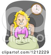 Cartoon Of A Woman With Insomnia Sitting Up In Bed Royalty Free Vector Clipart