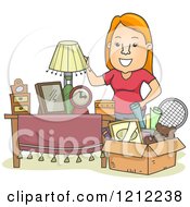 Poster, Art Print Of Happy Woman Standing By A Box Full Of Items