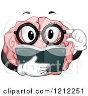 Poster, Art Print Of Brain Mascot Touching His Glasses And Reading A Book