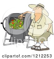 Cartoon Of A Happy White Man Resting An Arm On His Composter Bin Royalty Free Vector Clipart