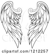 Clipart Of A Pair Of Black Feathered Wings 2 Royalty Free Vector Illustration