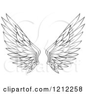 Clipart Of A Pair Of Black Feathered Wings 3 Royalty Free Vector Illustration