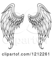 Clipart Of A Pair Of Black Feathered Wings 6 Royalty Free Vector Illustration