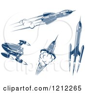 Poster, Art Print Of Retro Blue Space Rockets