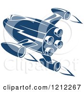 Poster, Art Print Of Retro Blue Space Rocket 2