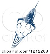 Clipart Of A Retro Blue Space Rocket 3 Royalty Free Vector Illustration