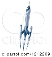 Poster, Art Print Of Retro Blue Space Rocket 4