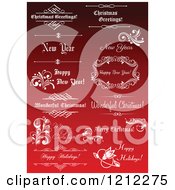 Clipart Of Christmas And New Year Greetings And Frames On Red 2 Royalty Free Vector Illustration