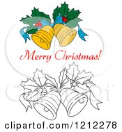 Clipart Of A Merry Christmas Greeting With Bells And Holly Royalty Free Vector Illustration