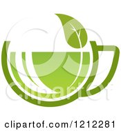 Clipart Of A Cup Of Green Tea Or Coffee And A Leaf 6 Royalty Free Vector Illustration