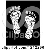 Clipart Of Cracked White Foot Prints On Black Royalty Free Vector Illustration