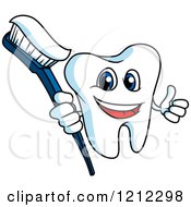 Poster, Art Print Of Happy Tooth Character Holding A Thumb Up And Brush