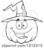 Poster, Art Print Of Outlined Happy Smiling Halloween Pumpkin Wearing A Witch Hat