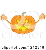 Cartoon Of A Halloween Jackolantern Pumpkin Reaching Out With Arms Royalty Free Vector Clipart