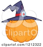Cartoon Of A Witch Hat On A Pumpkin Royalty Free Vector Clipart