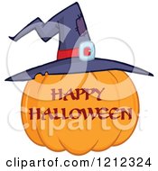 Poster, Art Print Of Happy Halloween Greeting Pumpkin With A Witch Hat