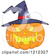 Cartoon Of A Halloween Jackolantern Pumkin Wearing A Witch Hat Royalty Free Vector Clipart