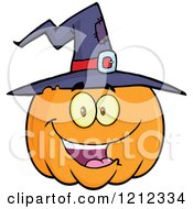 Cartoon Of A Happy Smiling Halloween Pumpkin Wearing A Witch Hat Royalty Free Vector Clipart