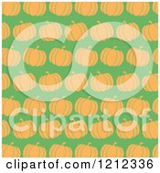 Poster, Art Print Of Seamless Pattern Of Orange Pumpkins Over Green