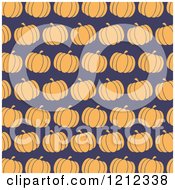 Poster, Art Print Of Seamless Pattern Of Orange Pumpkins Over Dark Blue