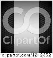 Clipart Of A 3d Brushed Silver Panel Over Black Perforated Metal Royalty Free Vector Illustration