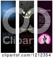 Poster, Art Print Of Vertical Cemetery Jackolantern Face And Witch Cat Halloween Party Banners With Sample Text