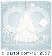 Poster, Art Print Of Christmas Tree Gift Tag And Paper Snowflakes On Blue